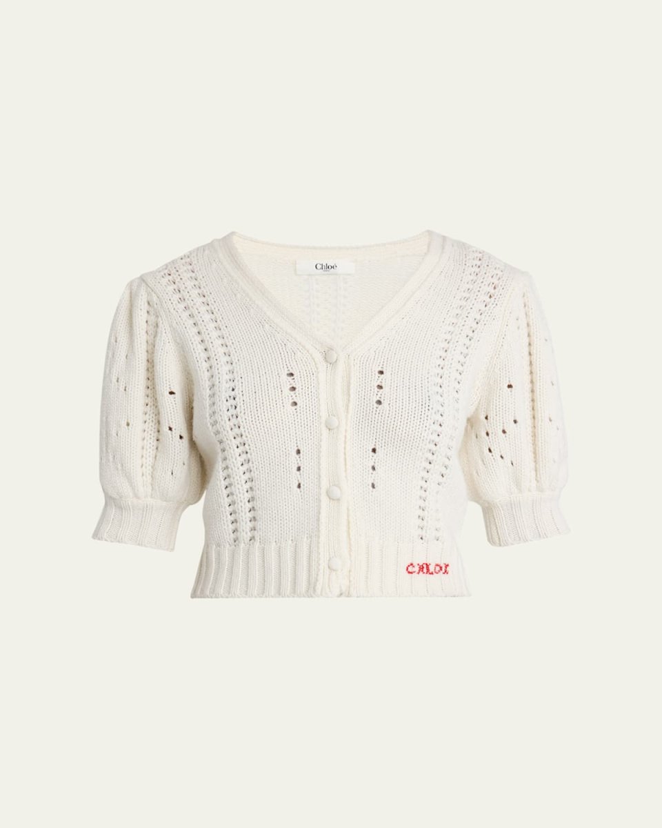 Wool & Cashmere Cropped Puff-Sleeve Cardigan